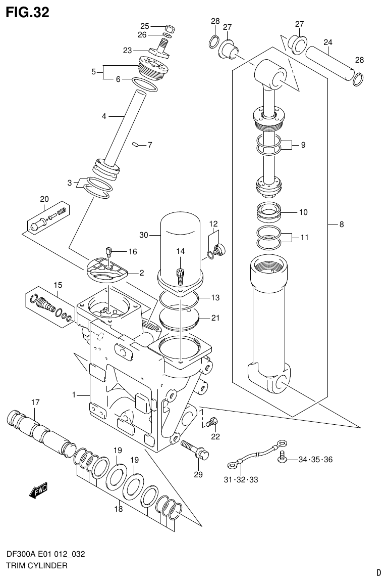 Suzuki DF300AP TRIM CYLINDER parts diagram
